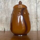 Antique Orange Marbled Glass Jar Pot + Vintage Kitchen Lid #B721