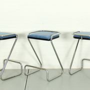 Set of 3 mid century italian tubular chrome z bar stool, 1970s