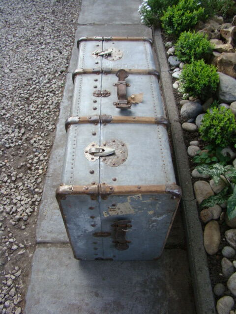 Old wooden travel trunk