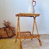 Vintage rattan and bamboo side table – 1960s Riviera style -