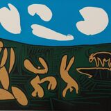 Pablo Picasso: Bacchanal, acrobats and bull, Linocut (1962)