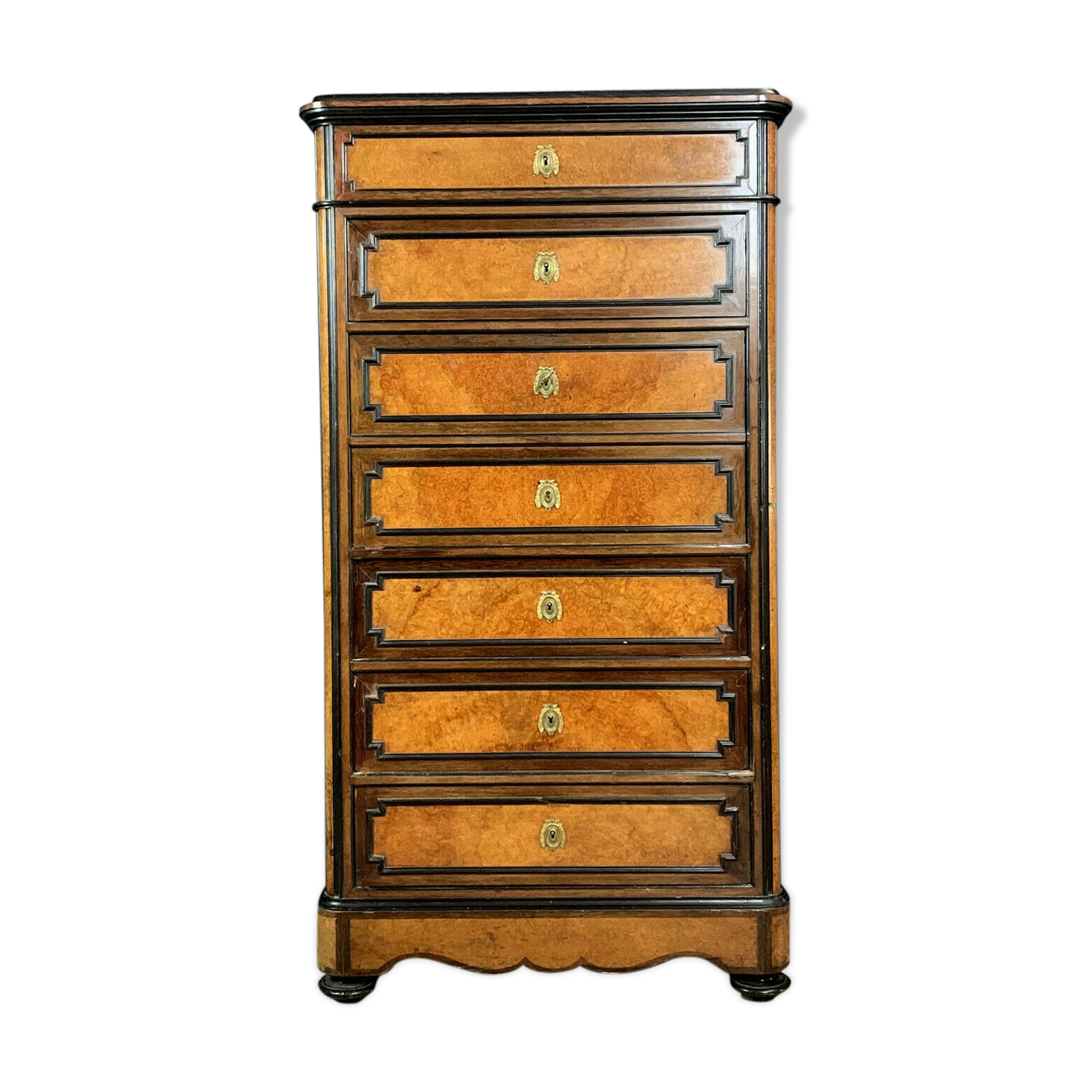 Napoleon III era secretary in elm and walnut marquetry