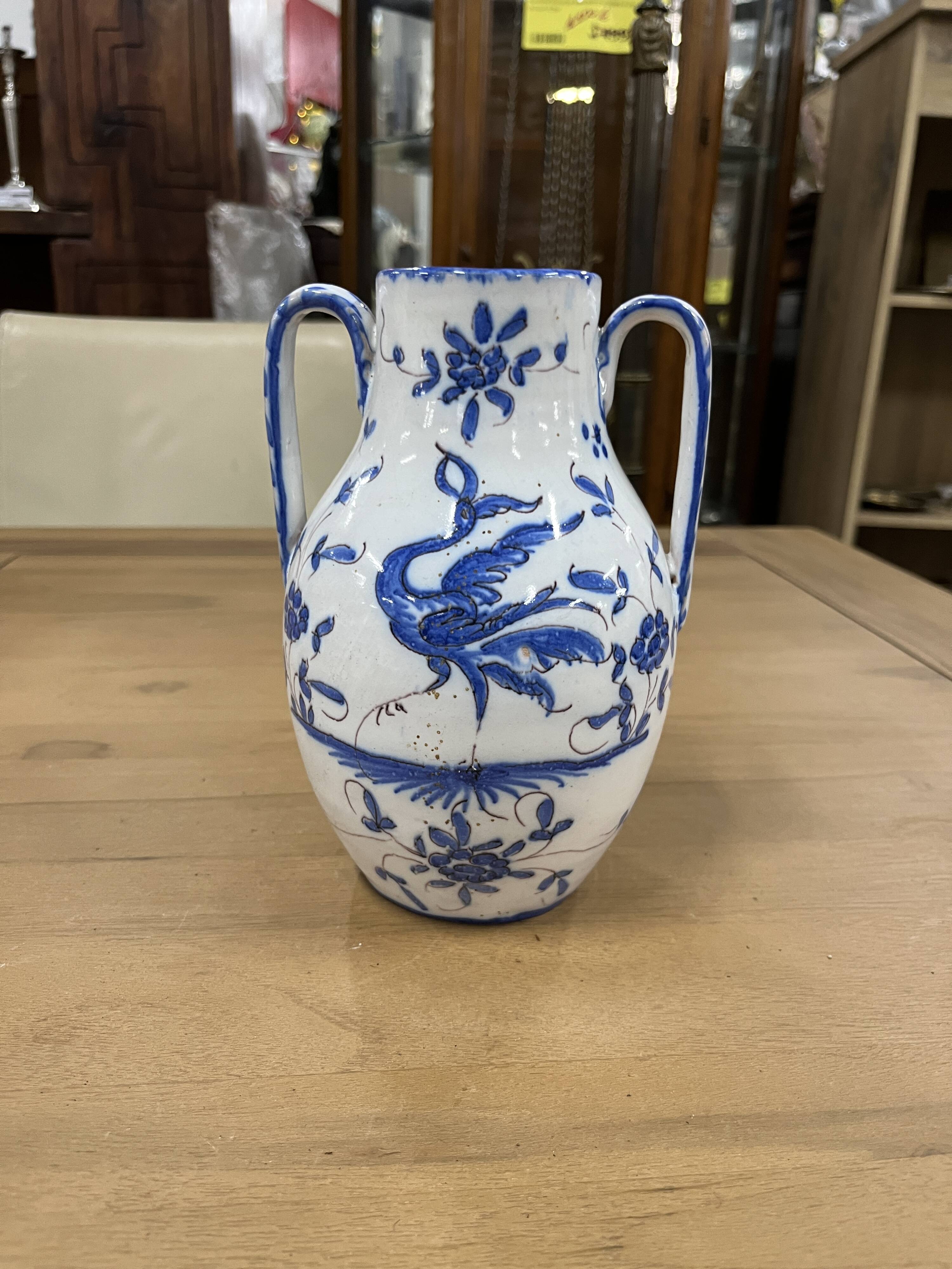 Small blue white asian vase
