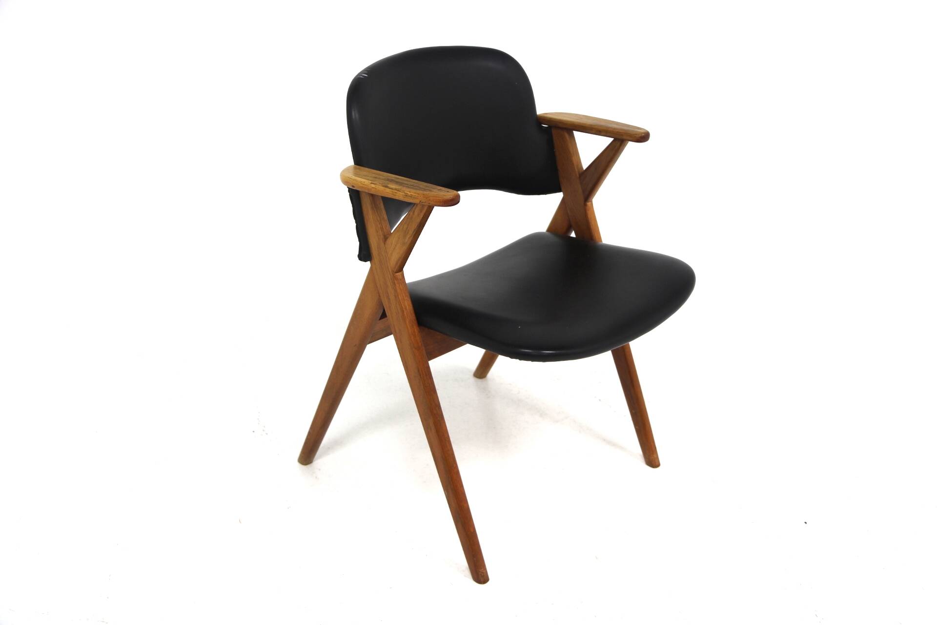 Scandinavian oak and leatherette office chair, Sweden, 1960