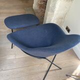 Magnus Long Cross chaise longue jambe & repose-pieds, laine bleu marine