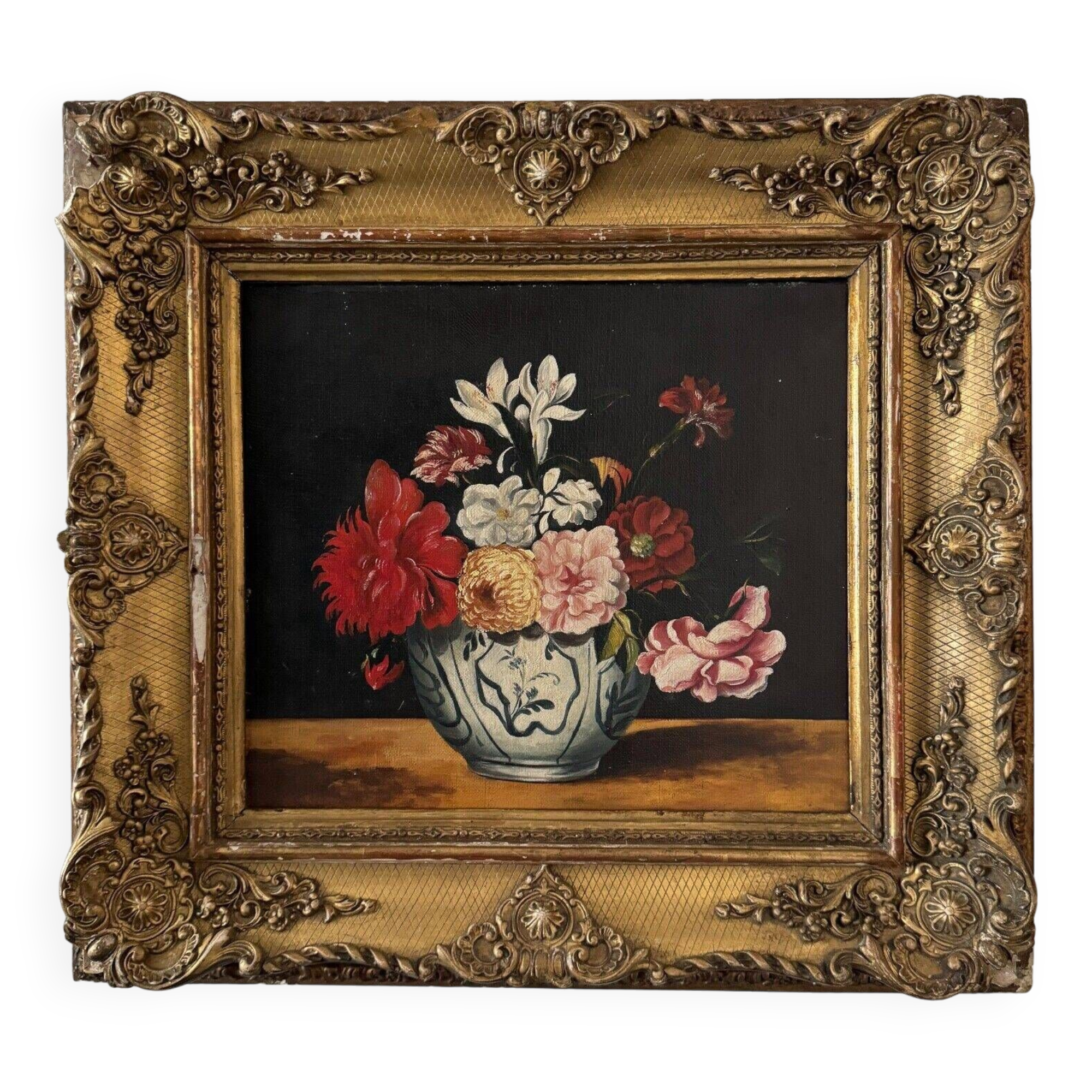 Oil on canvas still life with flowers in a vase early 20th century