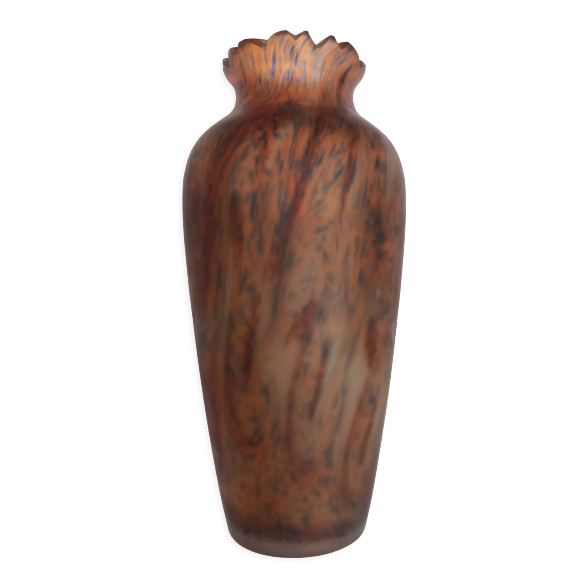 Orange / blue marble vase (signed?) old glass paste