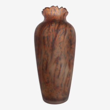 Orange / blue marble vase (signed?) old glass paste