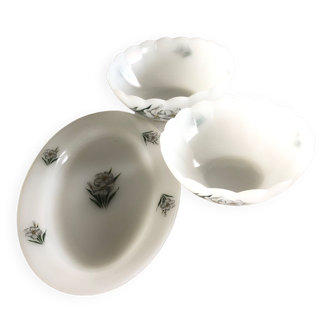 2 salad bowls and a vintage oval dish in Arcopal France