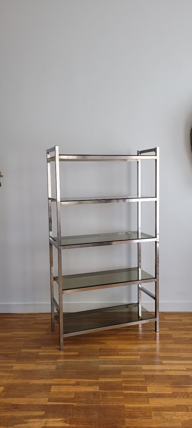 Chrome shelf and smoked glass 70s
