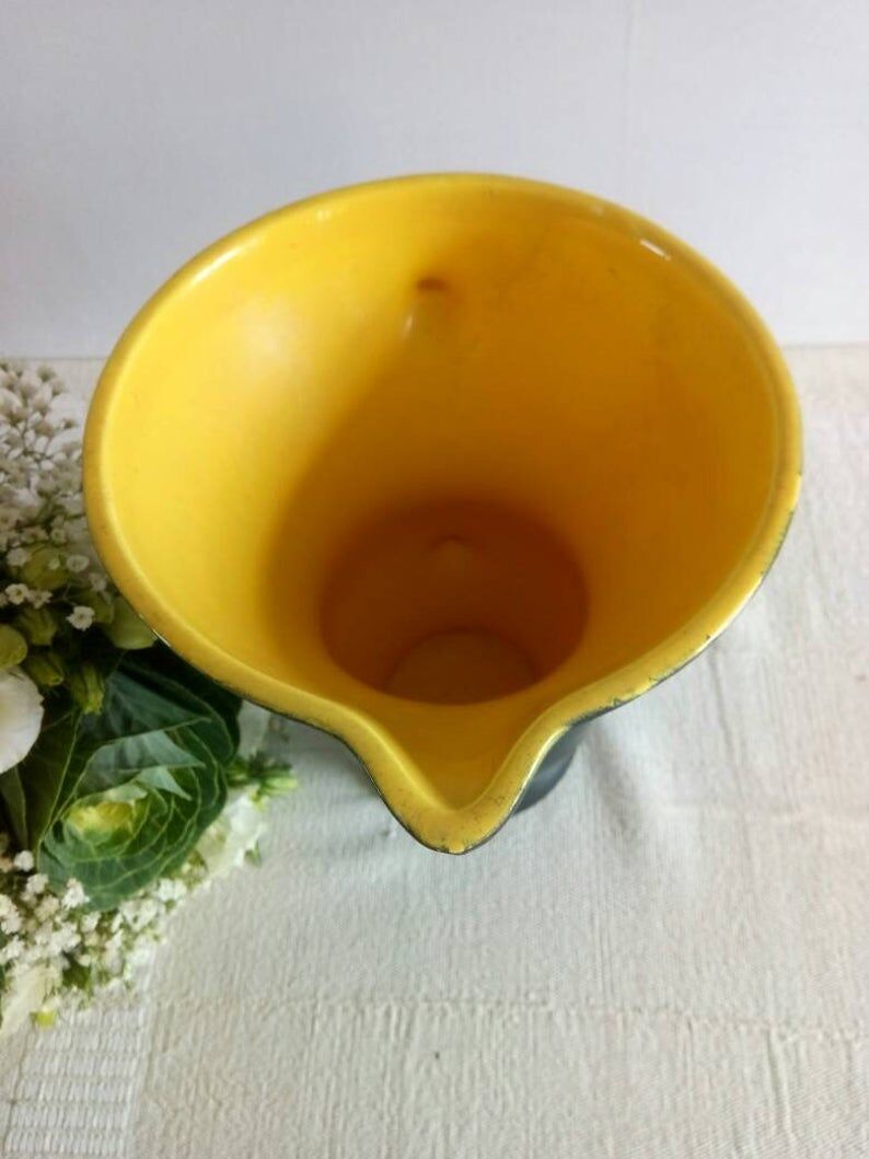 Old black and yellow black and yellow Digoin earthenware pitcher or pitcher