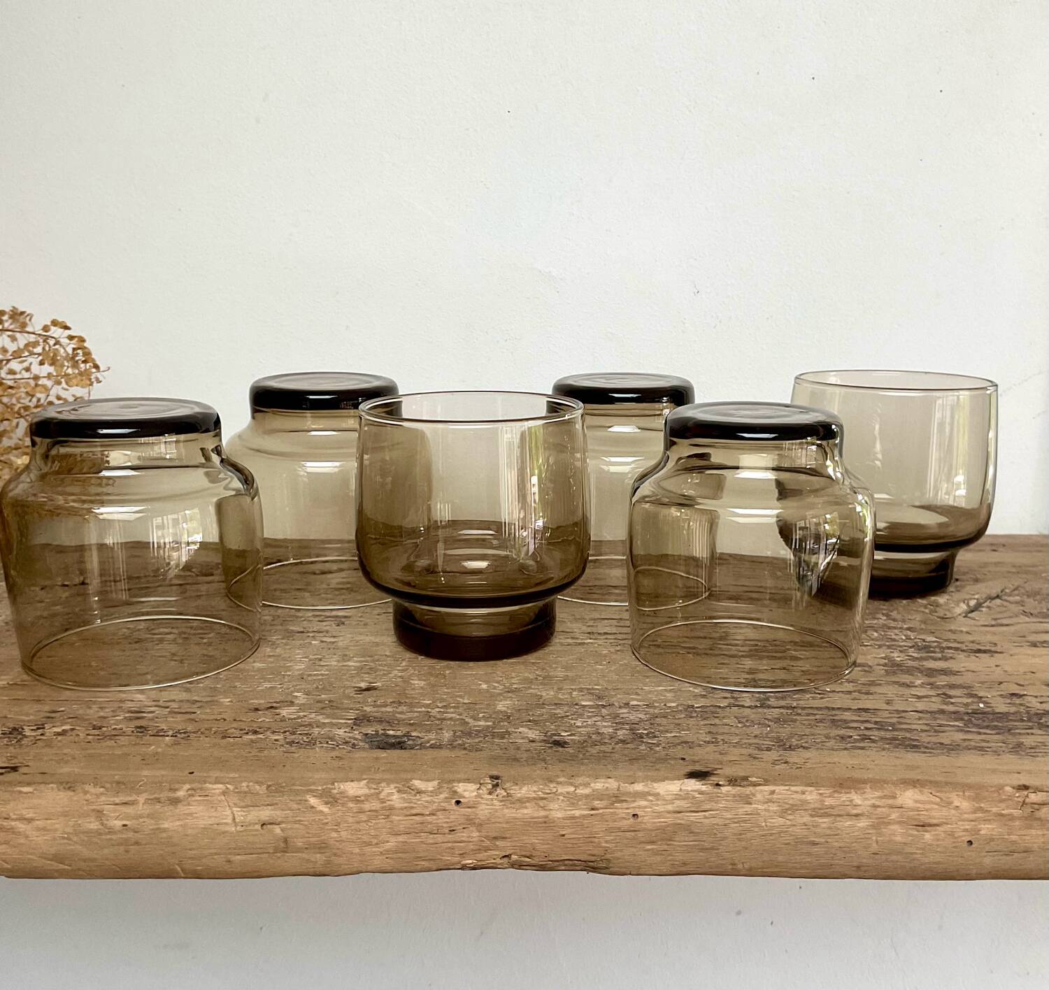 6 verres Luminarc vintage en verre fumé