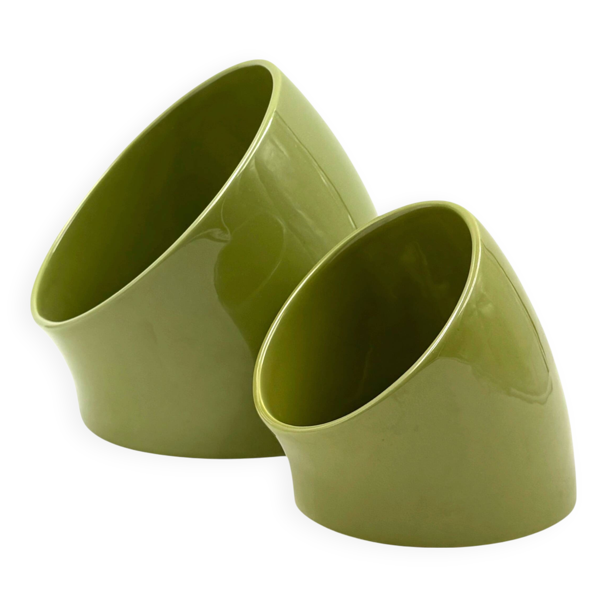 Space age set of 2 green ceramic vide poche, Sicart Italy ca. 1970