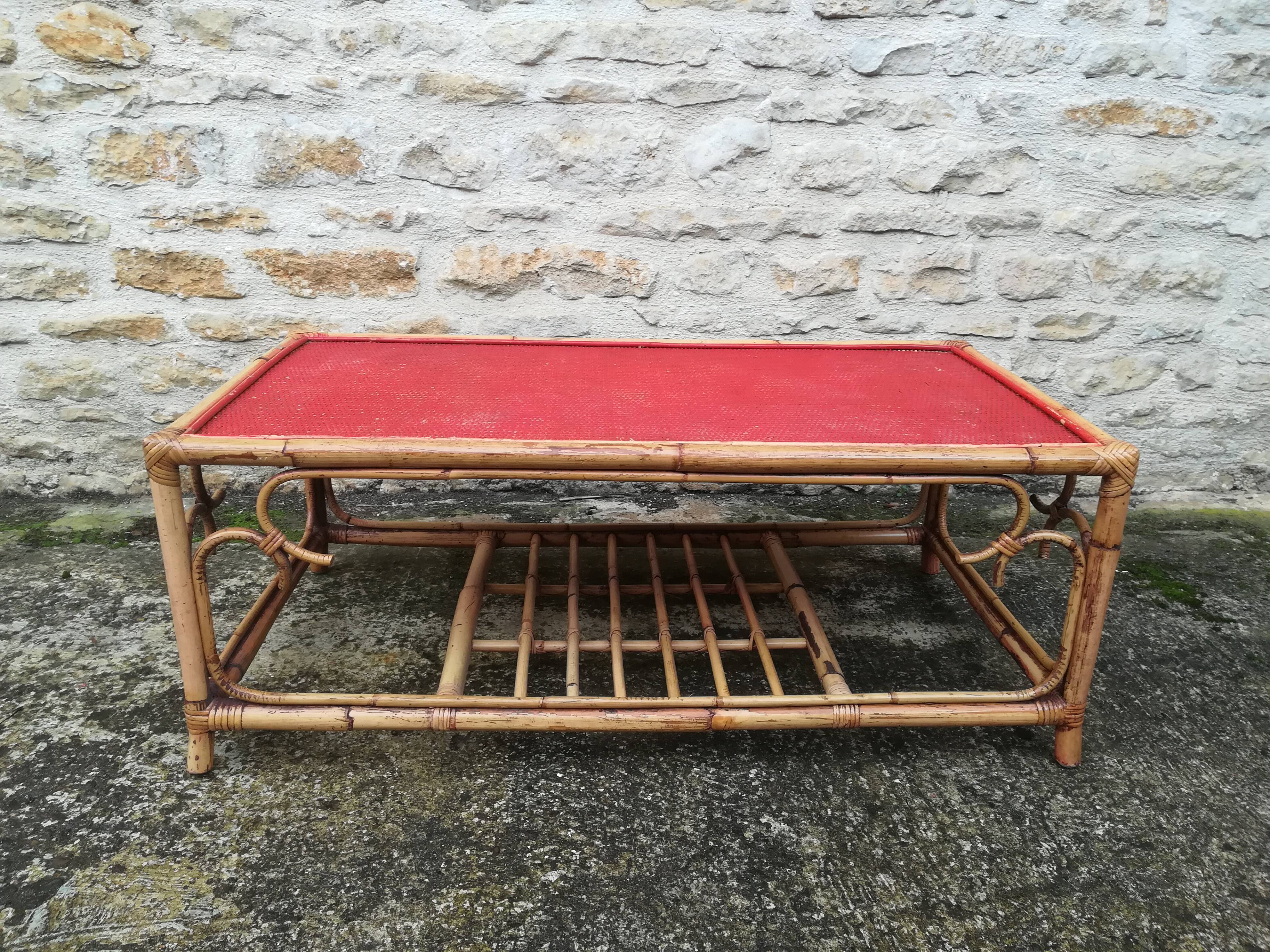 Rattan and bamboo coffee table