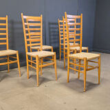 Ensemble de 6 chaises en bois de hêtre à dossier échelle italiennes, années 1970.