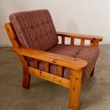 Old vintage Scandinavian design pine armchair from the 70s
