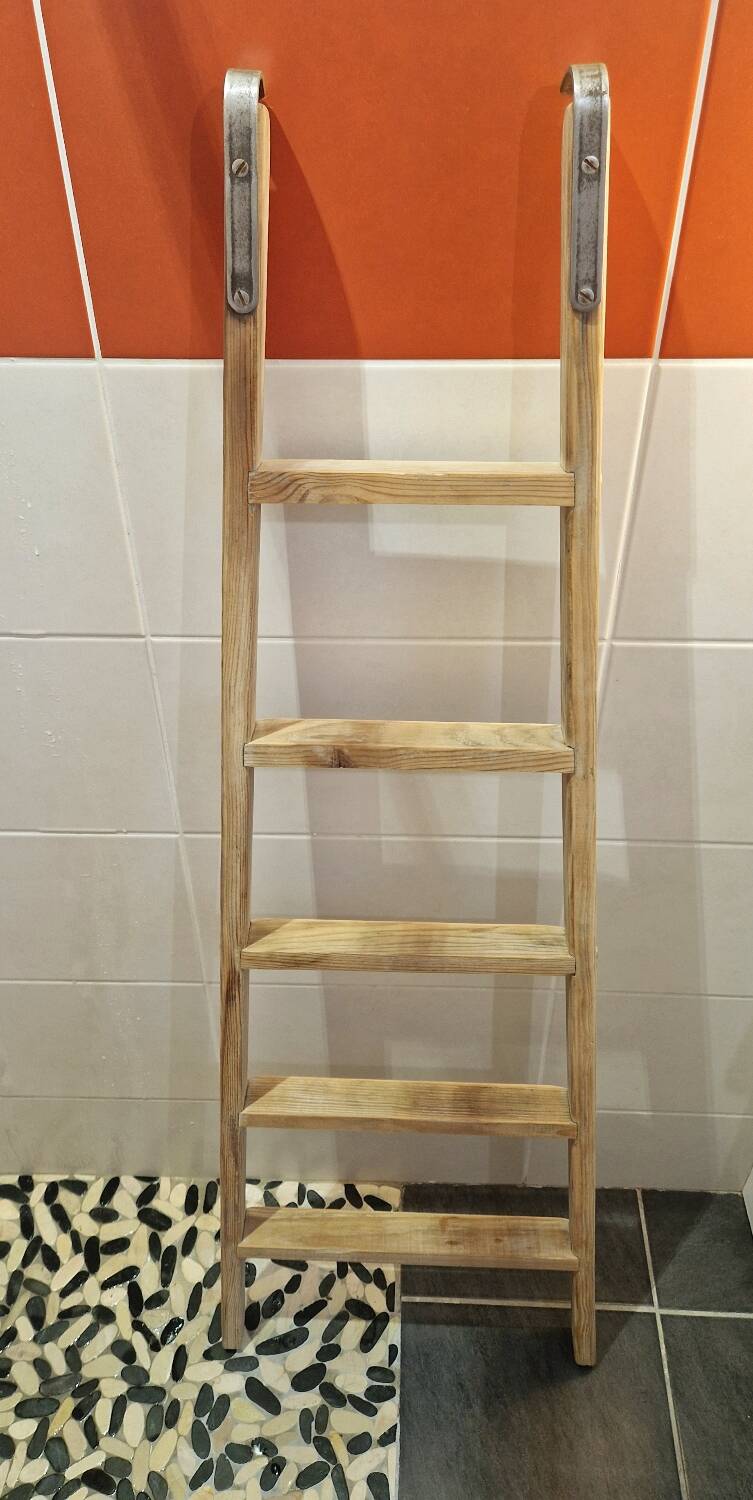 Vintage pine towel rack shelf ladder