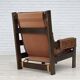 1970s, Scandinavian armchair, furniture leather, canvas, oak wood.