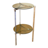 Tripod side table in chrome and smoked glass, double tier, Design, 1970