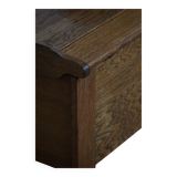 Modern Danish oak commode with decorative relief sculpture, mid-20th century.