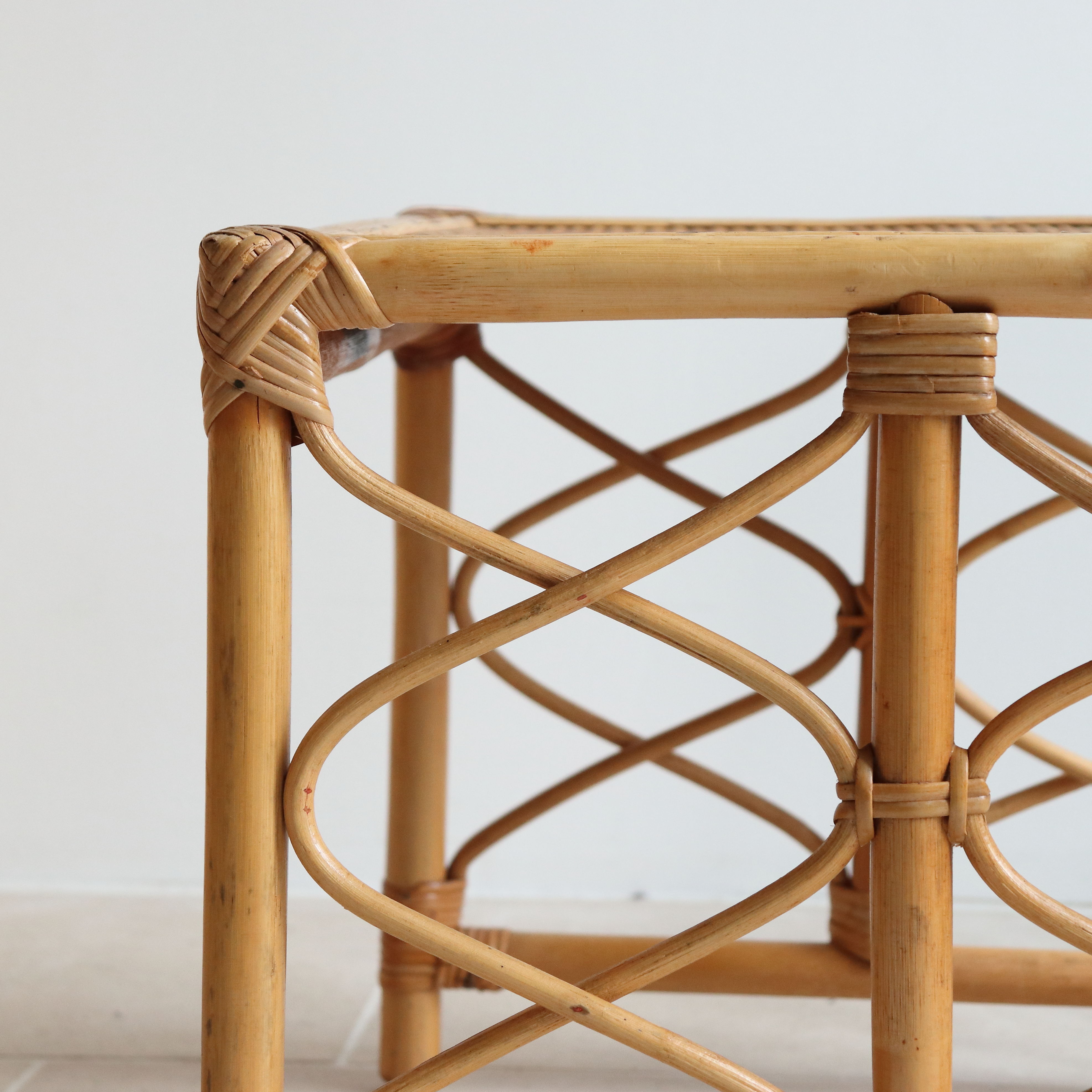 Vintage square rattan side coffee table