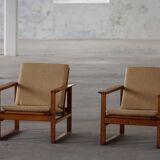 Børge Mogensen, a pair of BM2256 lounge chairs in oak and jute, Denmark, 1960s.