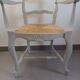Armchair in painted wood, grey, with straw seat