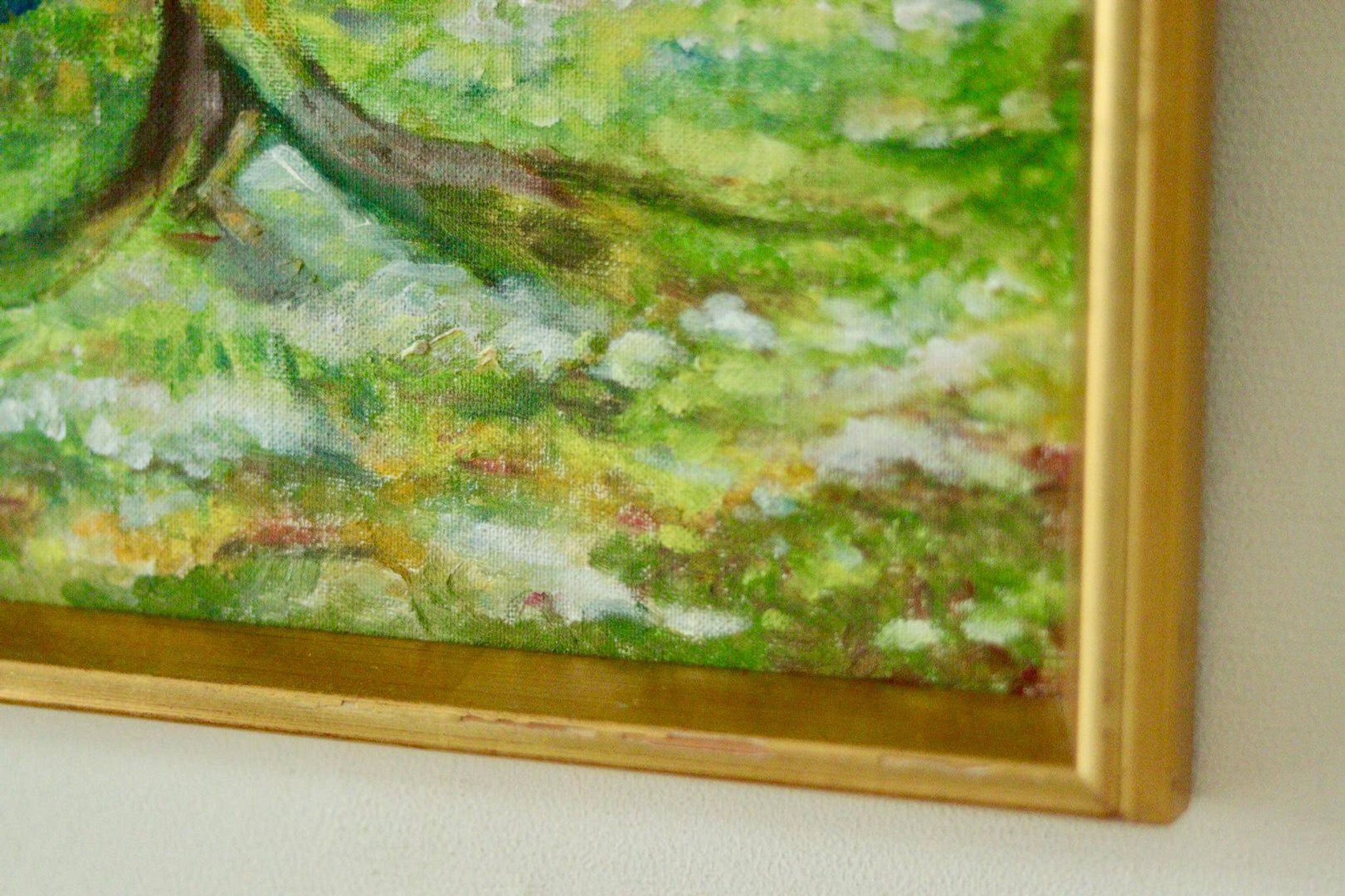 Huile sur panneau vintage originale – « Arbre sur paysage » Jan