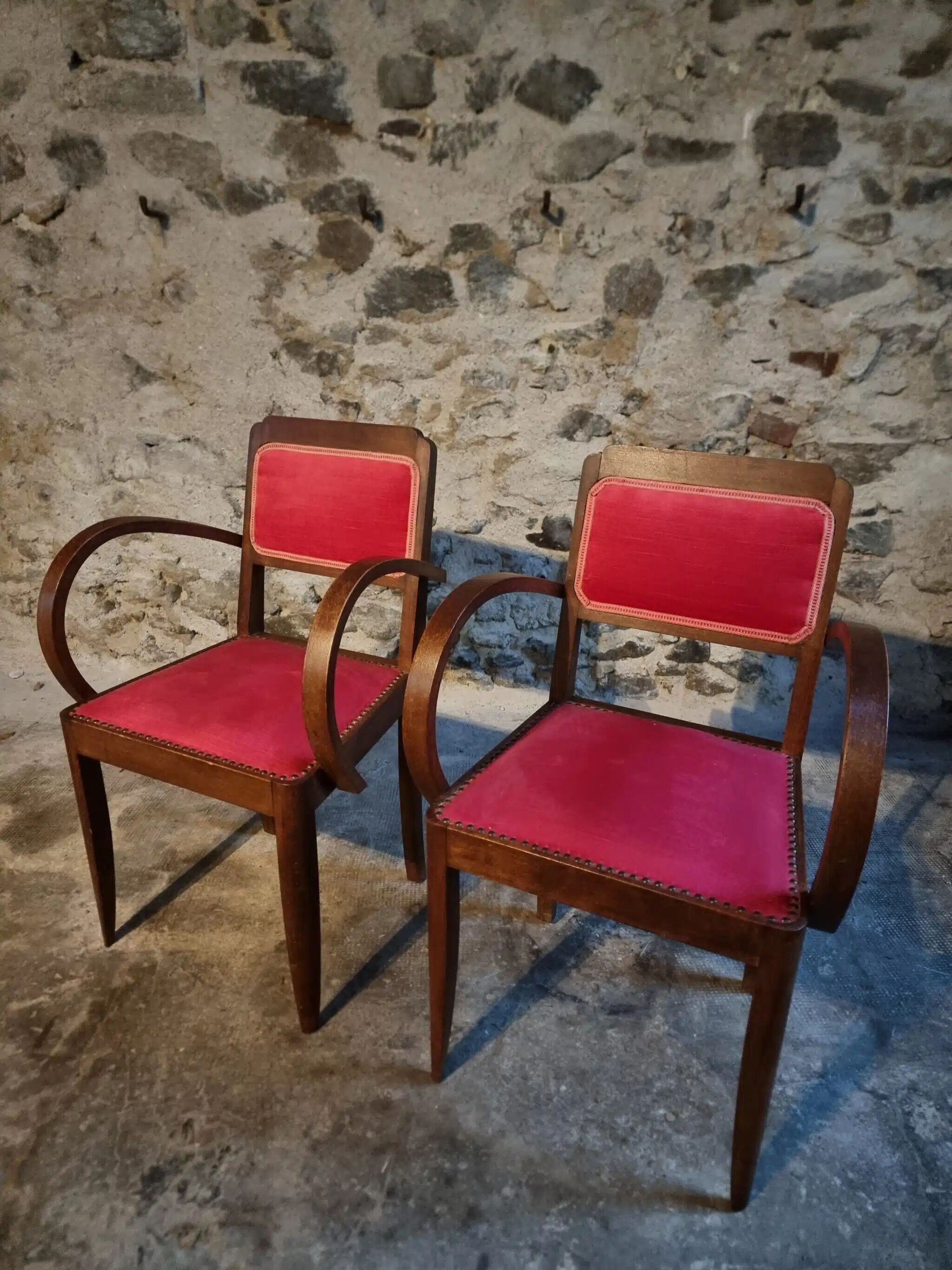 Pair of French Art Deco armchairs in beech, 1930s