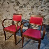 Pair of French Art Deco armchairs in beech, 1930s