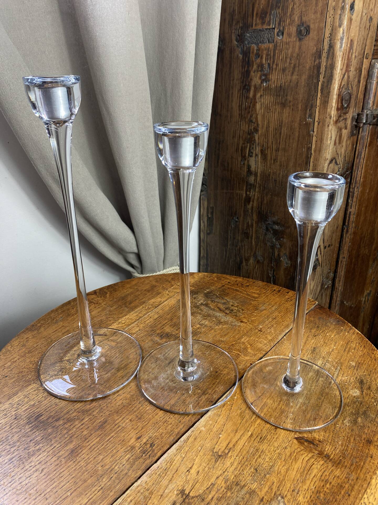 Set of three glass candle holders, Blomster, 1990