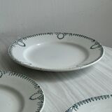 6 earthenware dinner plates, green decor, St Amand Nord iron earth.