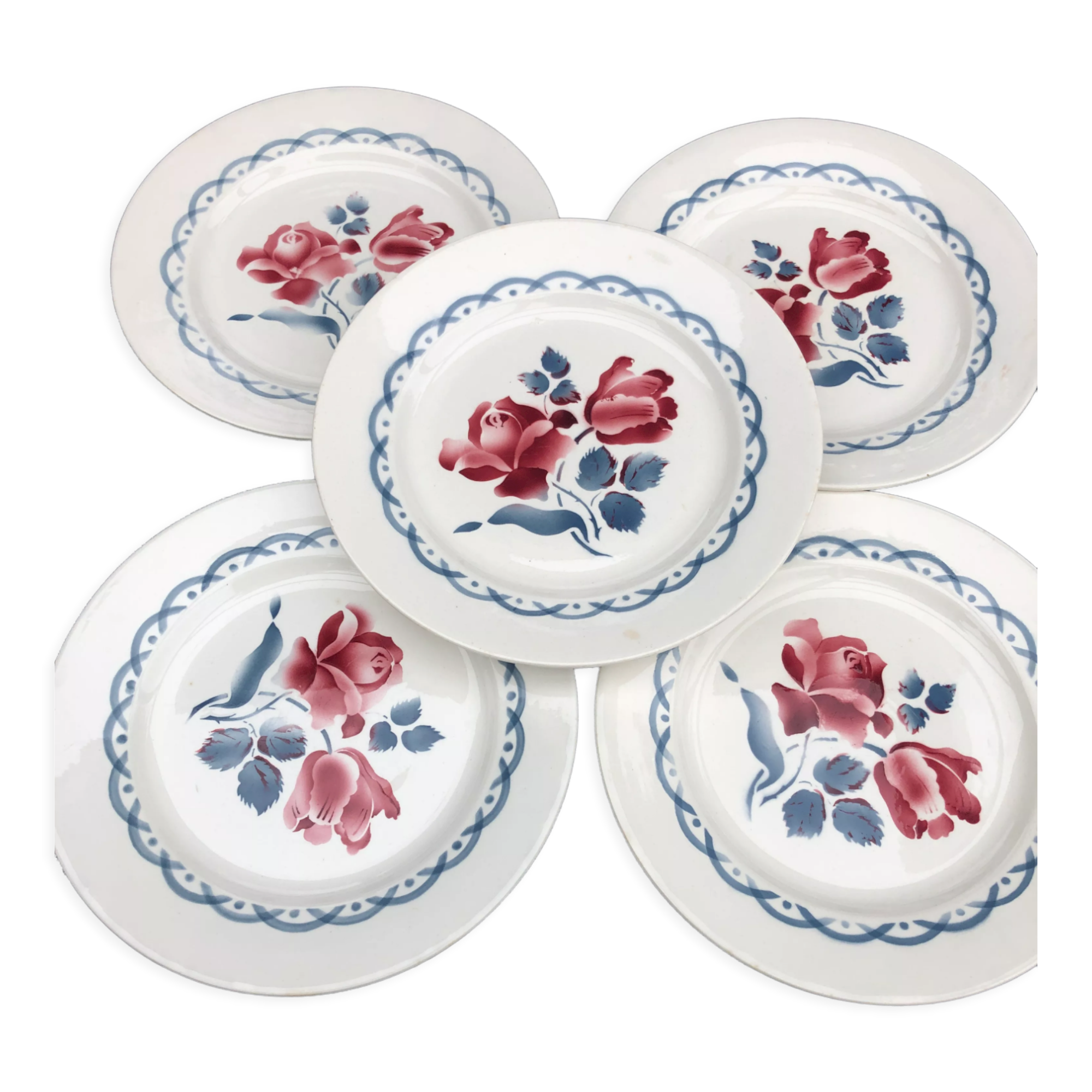 Set of 5 flat plates sarreguemines digoin cannes