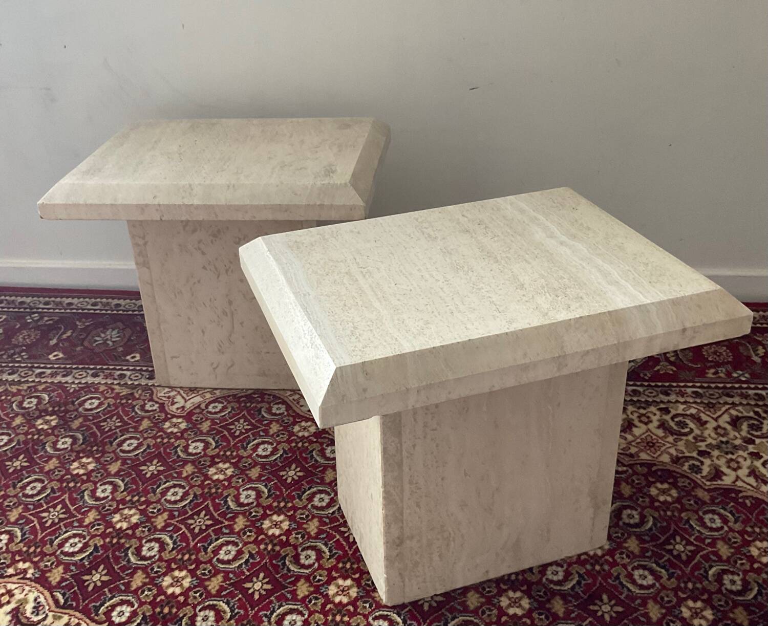Duo of vintage travertine coffee tables and side tables