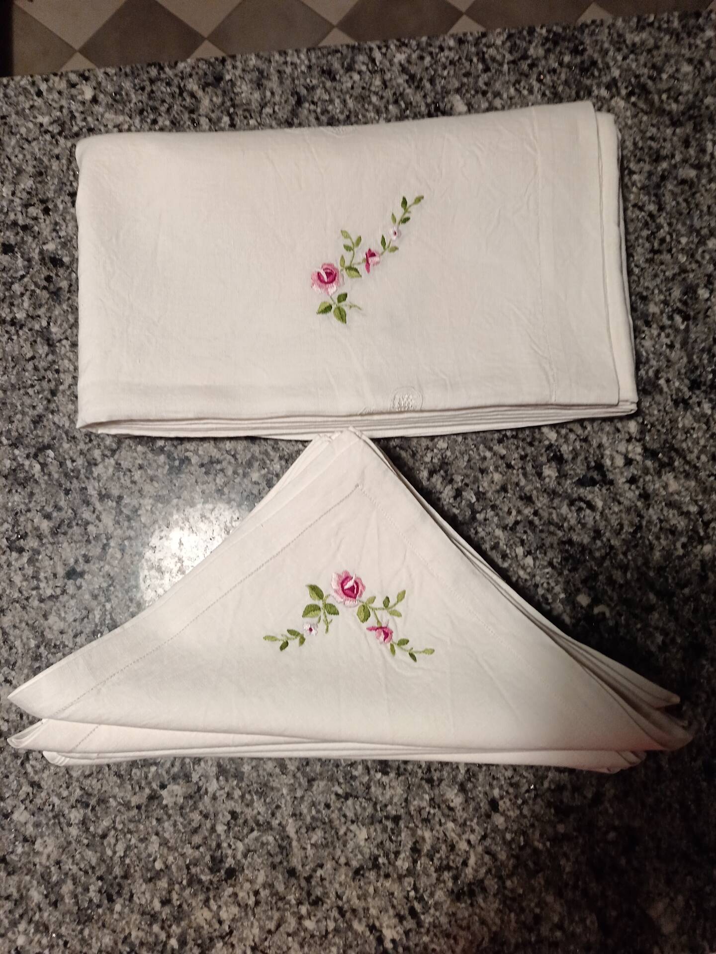 Large antique hand-embroidered tablecloth