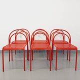 Set of 6 vintage red metal chairs from the 80s