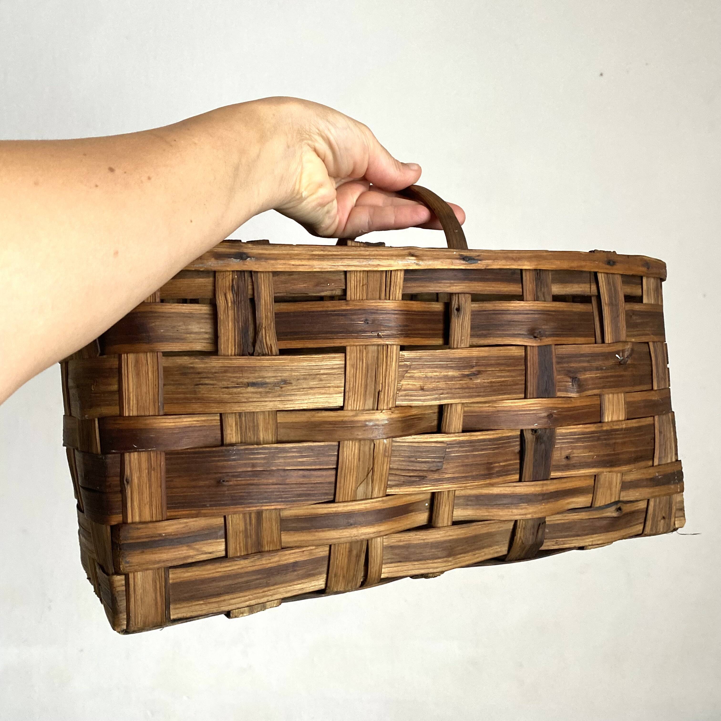 Old basket in woven chestnut wood