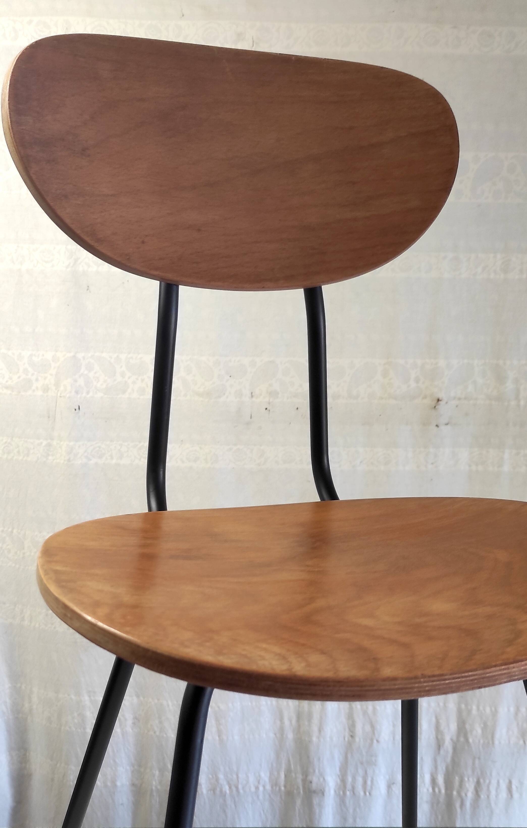 Pair of designer metal and wood chairs - 1950s