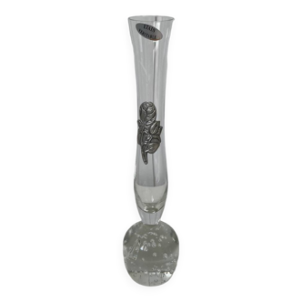 Glass Soliflore Vase With Pewter Appliques