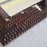 19th century Tramp Art mirror in hand-carved wood, original glass 69 x 50 cm