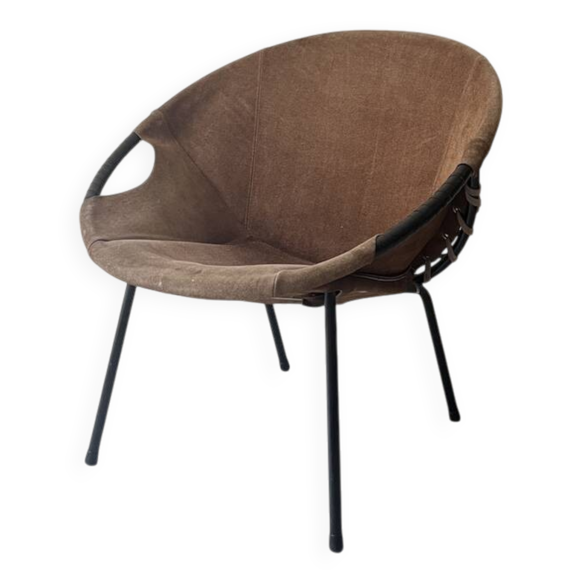 Designer armchair in brown suede circle ballon by Lusch & Co, Germany 1970s