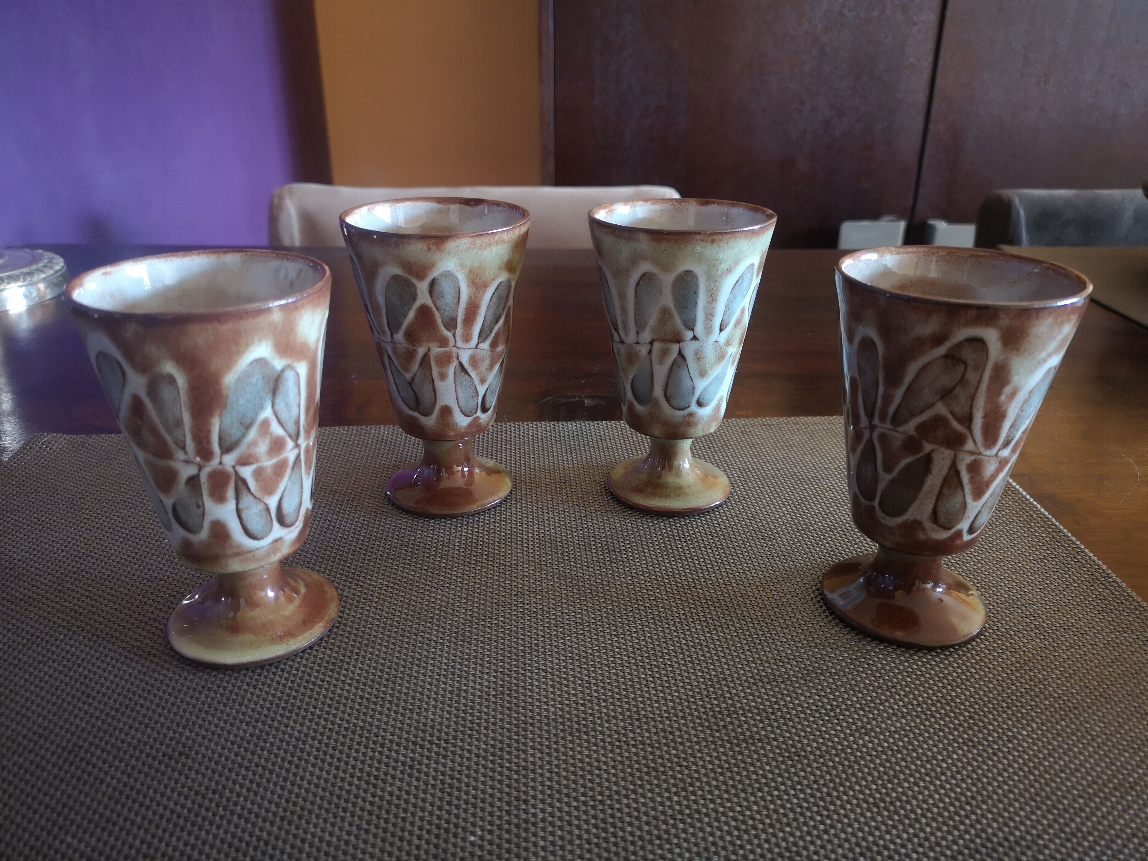 Set of 4 mazagrans in glazed terracotta - 1970s