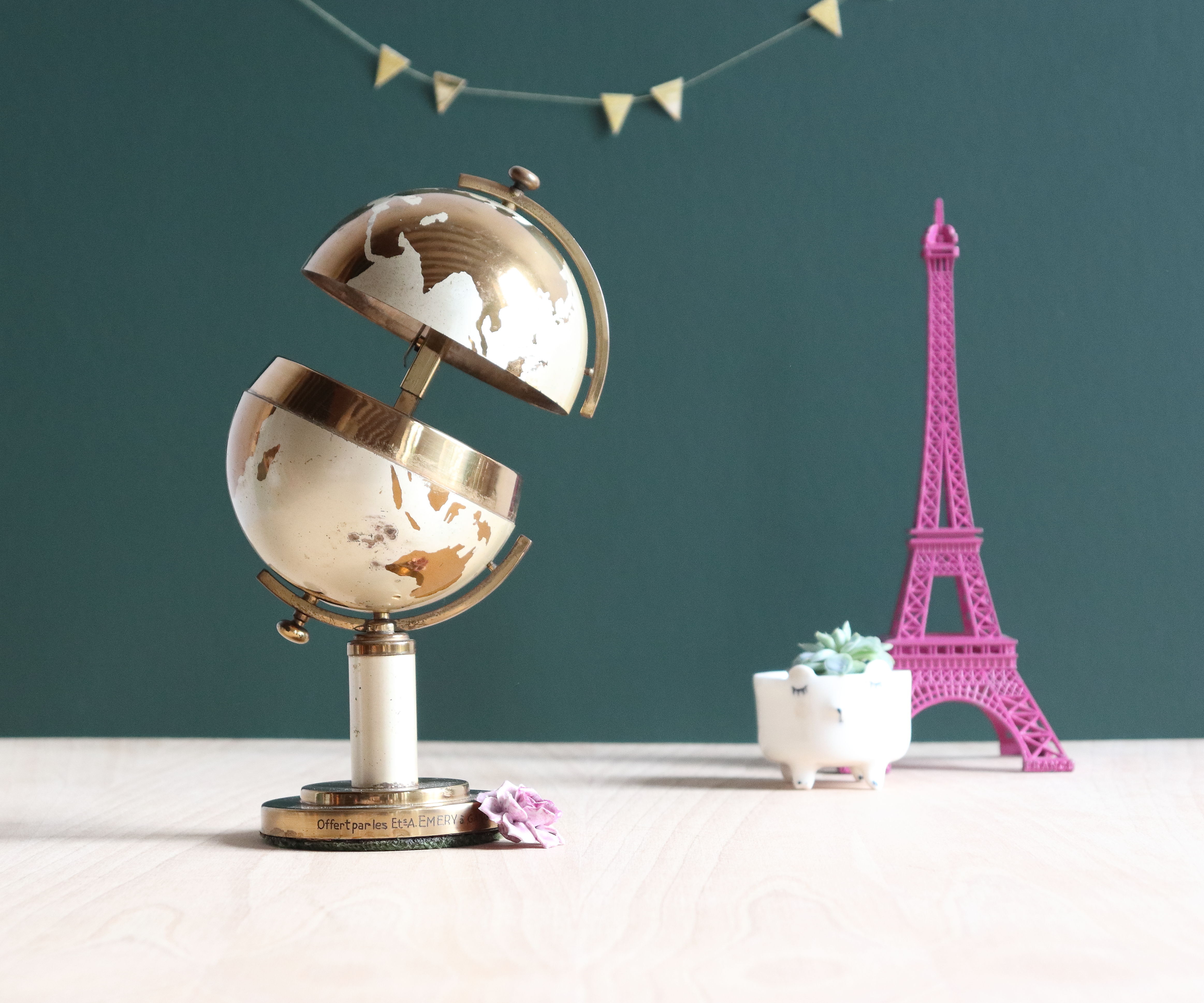 Globe Planet brass cigarette dispenser