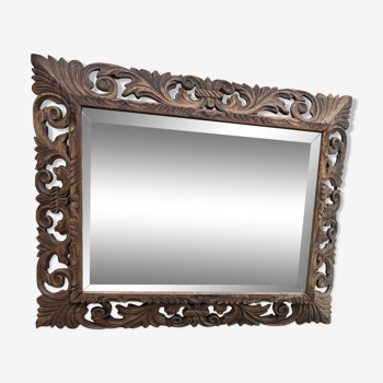Old Louis XIII style beveled mirror in solid oak