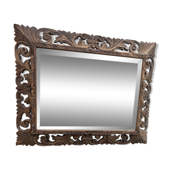 Old Louis XIII style beveled mirror in solid oak