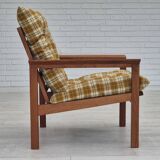 1970s, Danish lounge chair, original condition, furniture wool fabric, teak wood.
