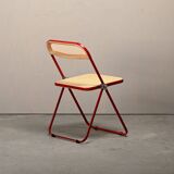 Giancarlo Piretti Plia Folding Chair in Red and Straw for Castelli, Italy
