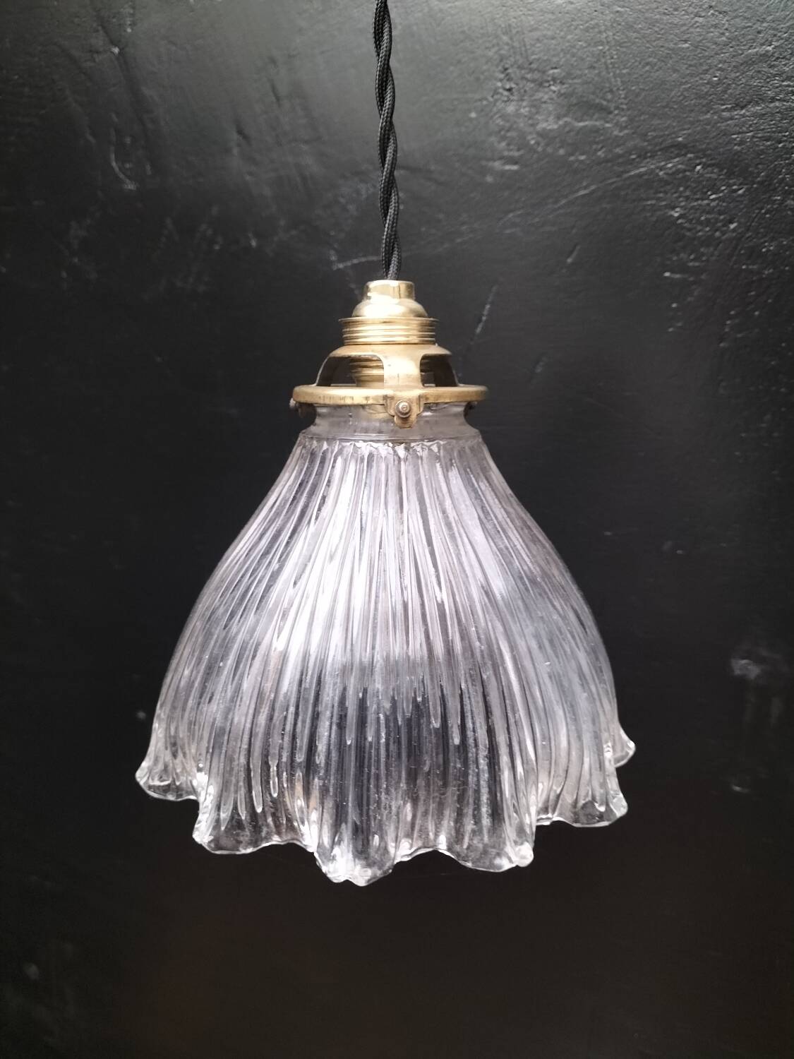 Holophane glass pendant light