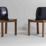 Set of 6 black leather dining chairs by Afra & Tobia Scarpa, 1970's
