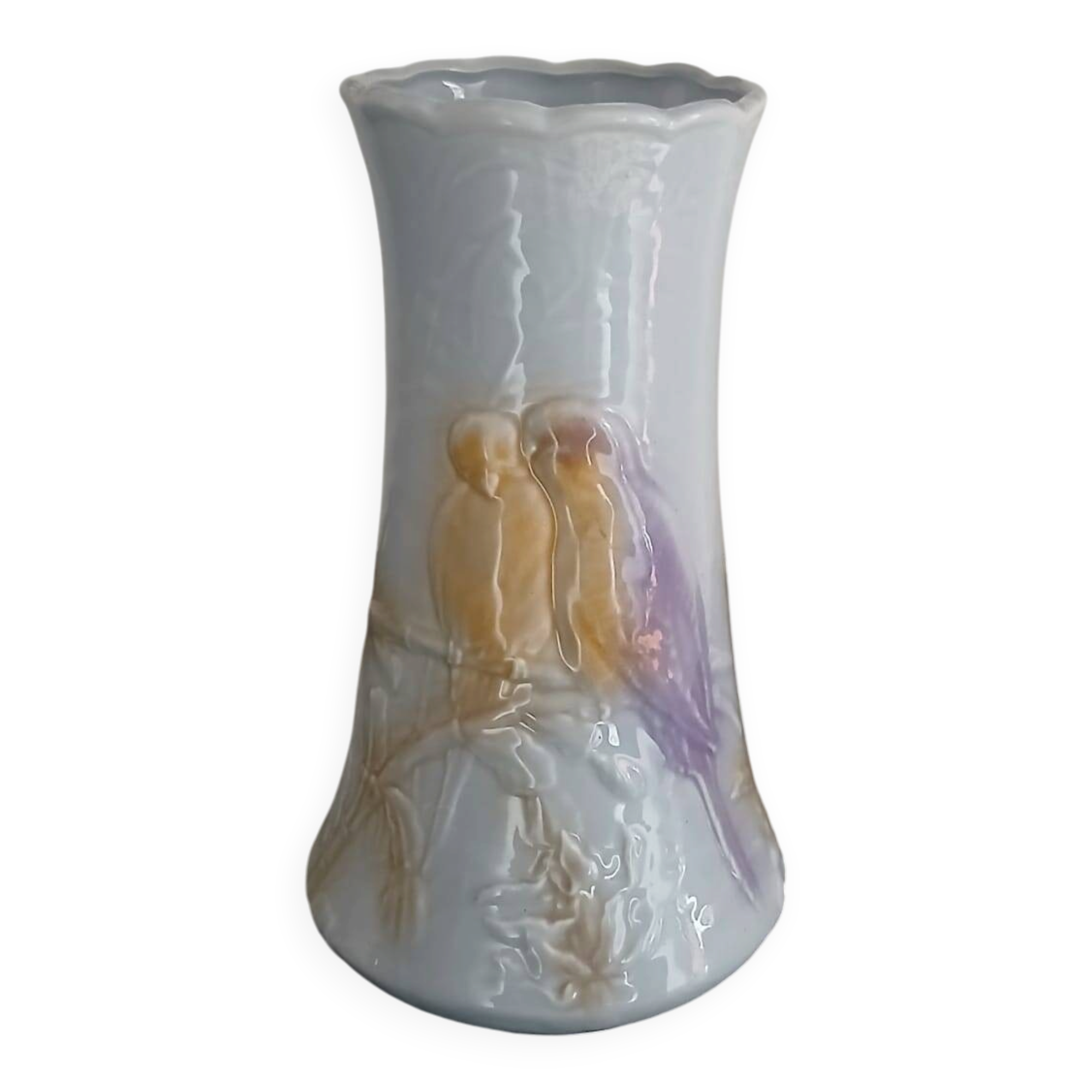 Vase en faïence émaillée décor "oiseaux", Manufacture de Salins-les-Bains